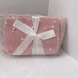 Women's Cosmetic Bag & Scarf Set, Soft Pink, Embellished and Prepackaged Wrapped